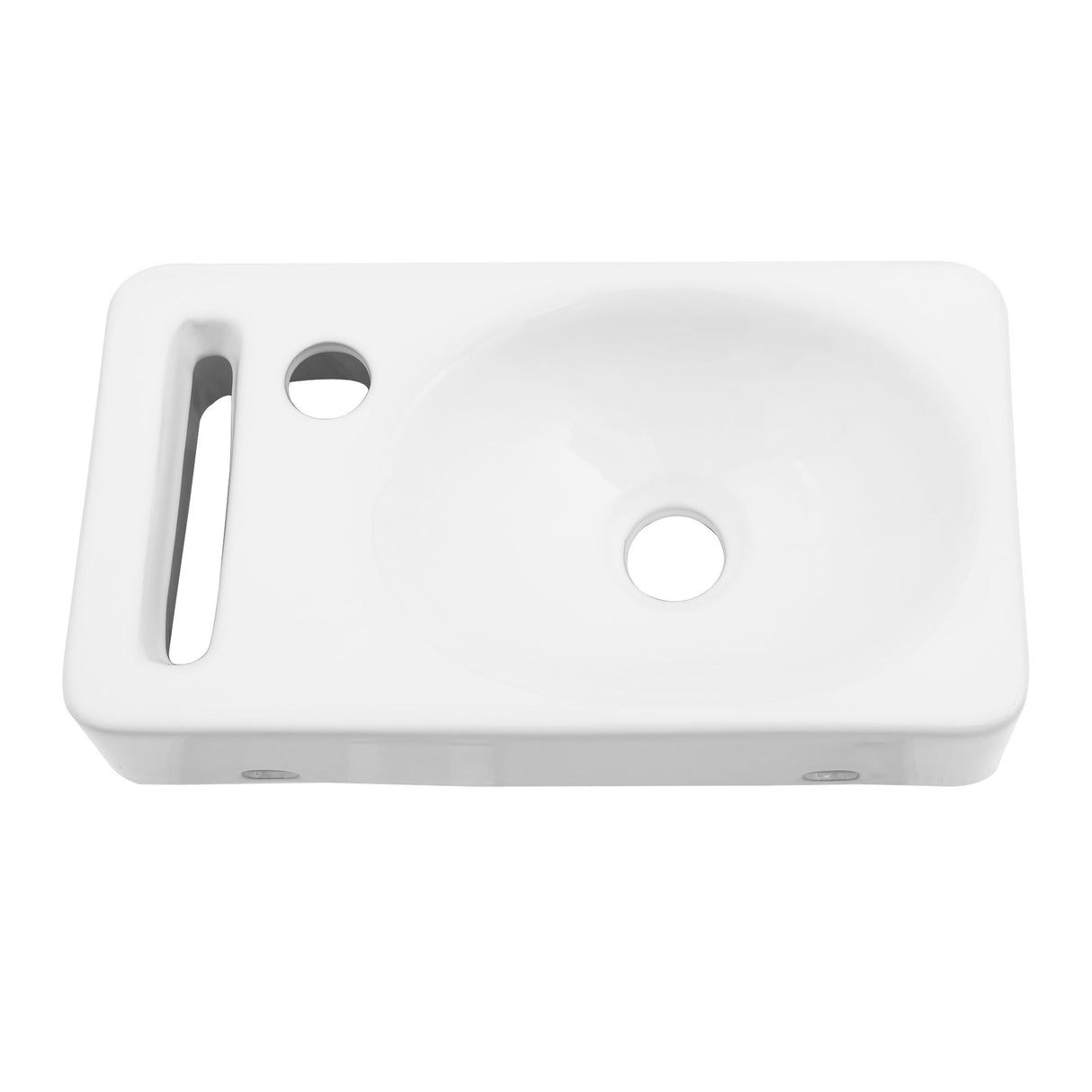 Rectangle, Wall Mount Bathroom Sink & Single Faucet Hole - White