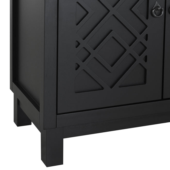 TREXM Large Storage Space Sideboard, 4 Door Buffet Cabinet with Pull Ring Handles for Living Room, Dining Room (Black)