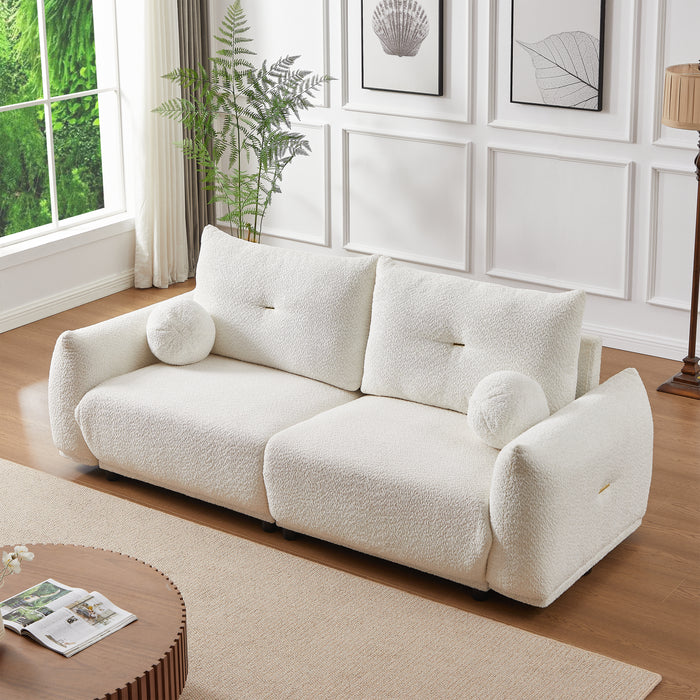 Lamb's wool 2-seater cushion sofa 90'' comfortable sofa for living room Bedroom and other casual spaces Lamb's wool sofa with 2 cushions and 2 ball pillows. (BEIGE)two sets