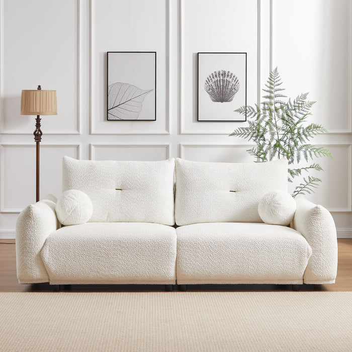 Lamb's wool 2-seater cushion sofa 90'' comfortable sofa for living room Bedroom and other casual spaces Lamb's wool sofa with 2 cushions and 2 ball pillows. (BEIGE)two sets