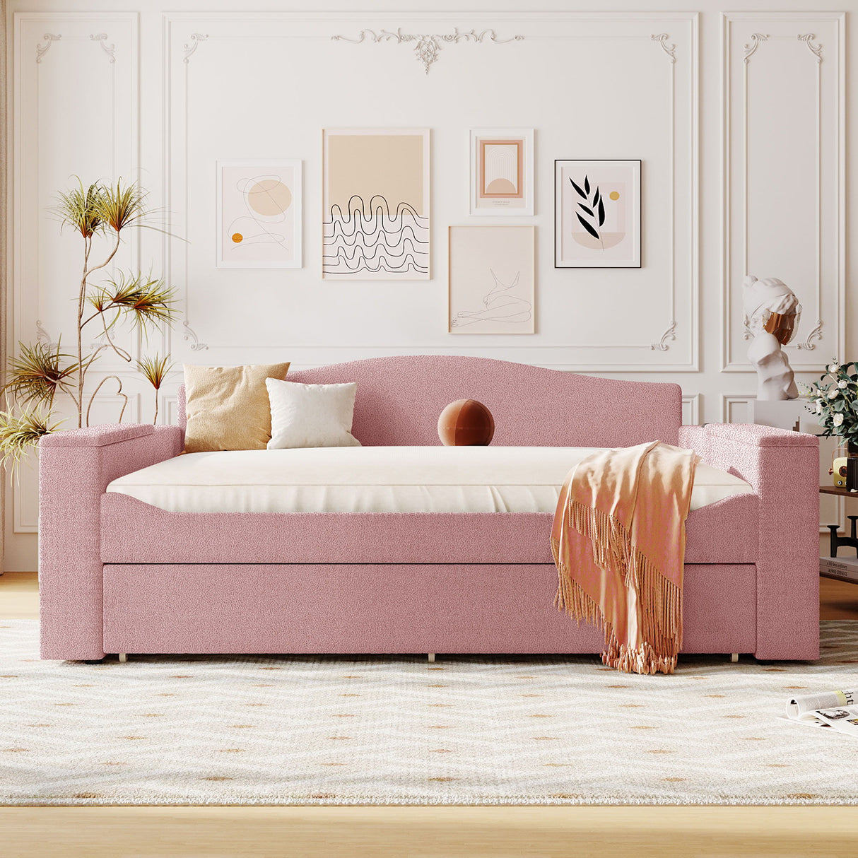 Upholstered Daybed With Storage Armrests, Trundle And Latest Integrated Bluetooth Audio System