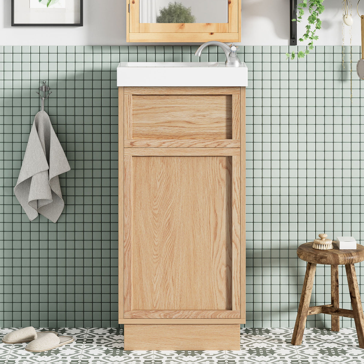15.75" Bathroom Vanity With Reversible Resin Sink And Cabinet - Wood