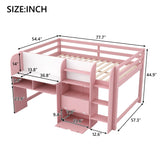 Low Loft Bed With Built In Desk, Storage Cabinets, Open Bookcase And Doodle Blackboard