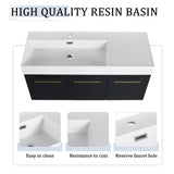 Modern Chestnut Wall Mounted Bathroom Vanity With Left Resin Sink And Storage Rack - Black Chestnut