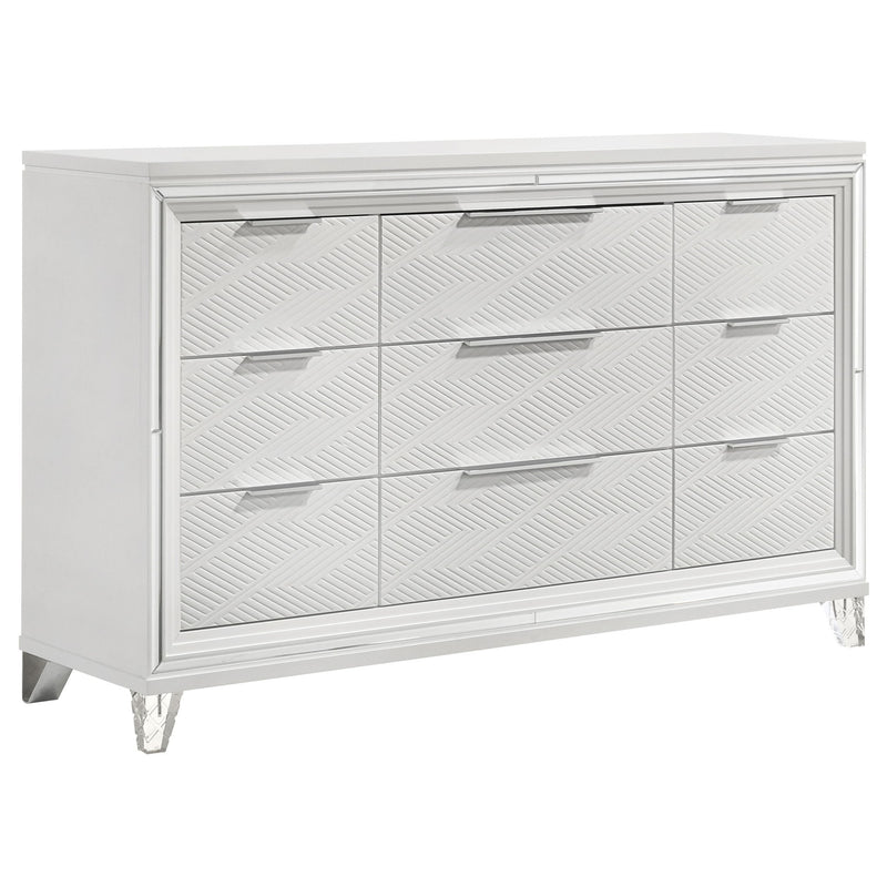 9 Drawer Dresser Cabinet With Picture Framed Fronts - White