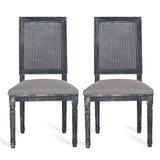 French Country Dining Chair With Rectangular Cane Backrest And Smooth Upholstered Seating