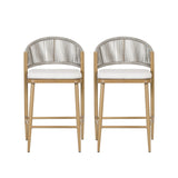 Outdoor 26" Counter Height Metal Frame Counter Stools With Scallop Shaped Backrest & Water Resistant Cushions