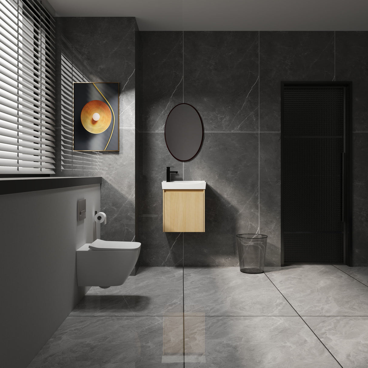 Modern Bathroom Vanity With Ceramic Basin, Wall Mounted Floating Sink Combo, Storage Cabinet