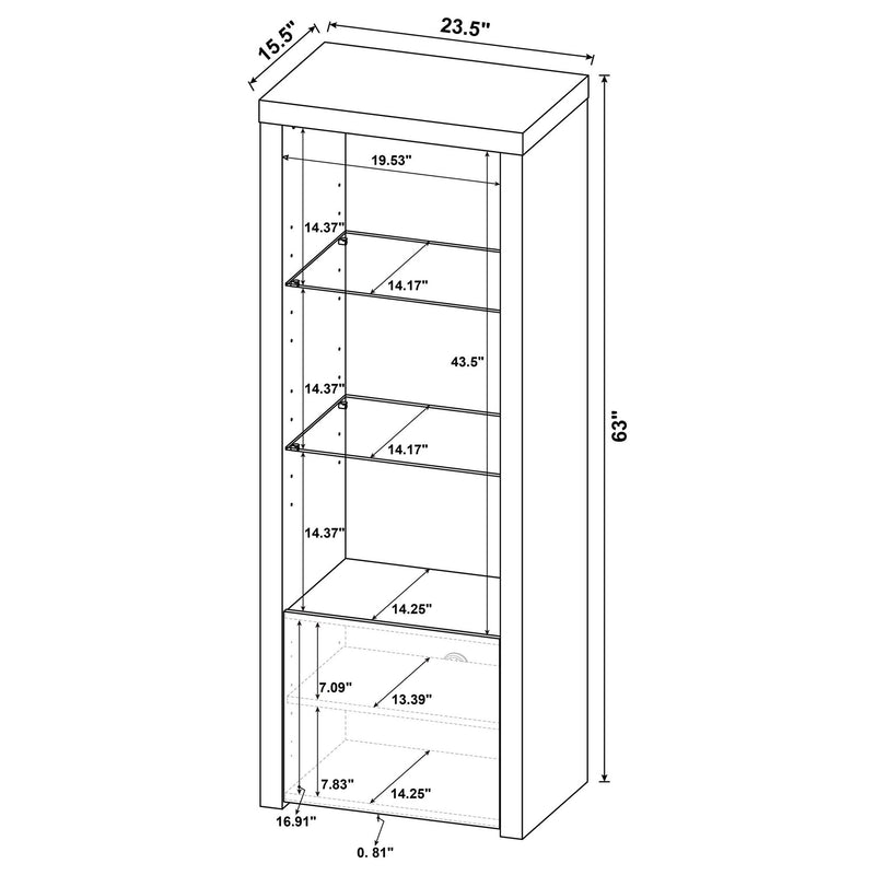 Lance - 3 Shelf Media Tower With Shelves And Hidden Cabinet - Gloss White