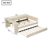 Upholstered Platform Bed With Storage Shelves, Desk, Charging Station And Trundle