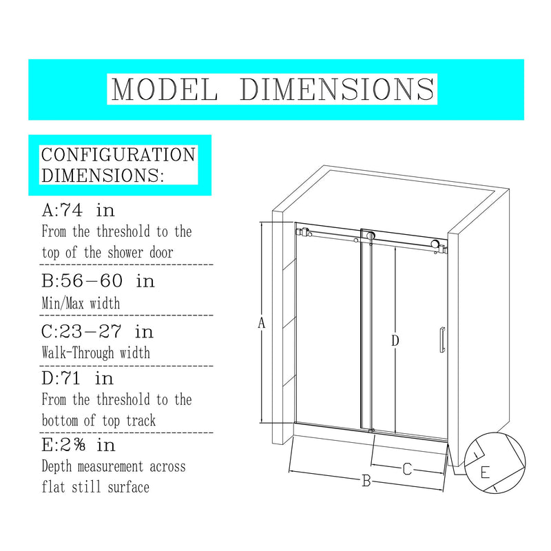 Frameless Single Sliding Shower Door, Sgcc Tempered Glass, Reversible