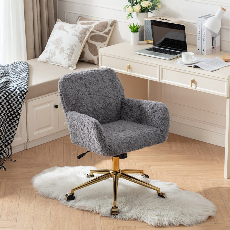 Office Chair, Artificial Rabbit Hair Home Office Chair With Metal Base, Adjustable Desk Chair Swivel Office Chair, Vanity Chair