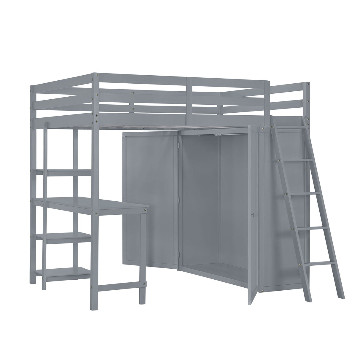 Loft Bed With Wardrobe And Desk And Shelves
