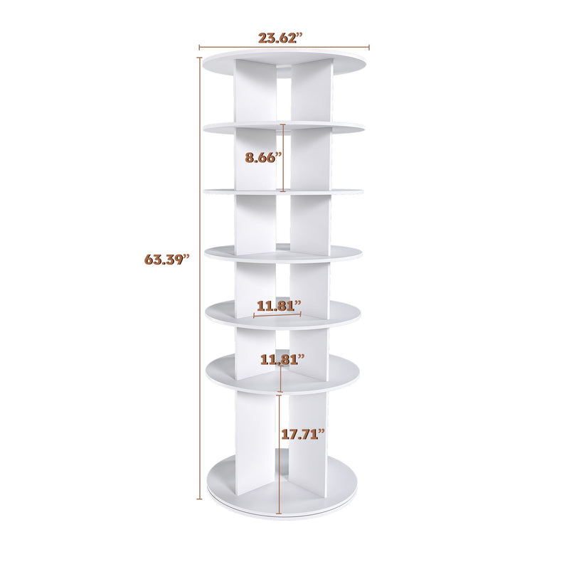 6 Tier Spinning Shoe Rack, Free Standing 360° Revolving Shoe Organizer - White