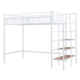 Loft Bed With Upper Grid Storage Shelf And Lateral Storage Ladder