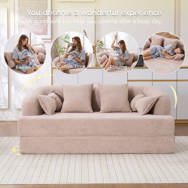 Foldable Sofa Bed, Boneless Couch Convertible Sleeper With 4 Pillows