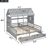 Twin Size House Platform Beds With 2 Drawers For Shared Use - Gray