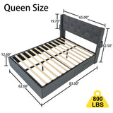 Modern Queen Size Bed Frame With Storage, Wingback Headboard, USB Ports - Dark Gray