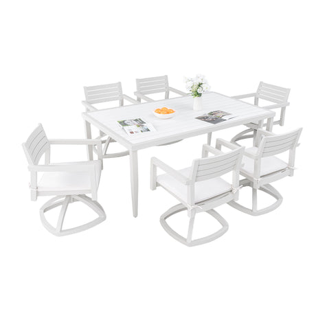 Modern Patio Furniture Dining Set With Swivel Rockers Chairs, Sunbrella Cushions, 2 Tone Table