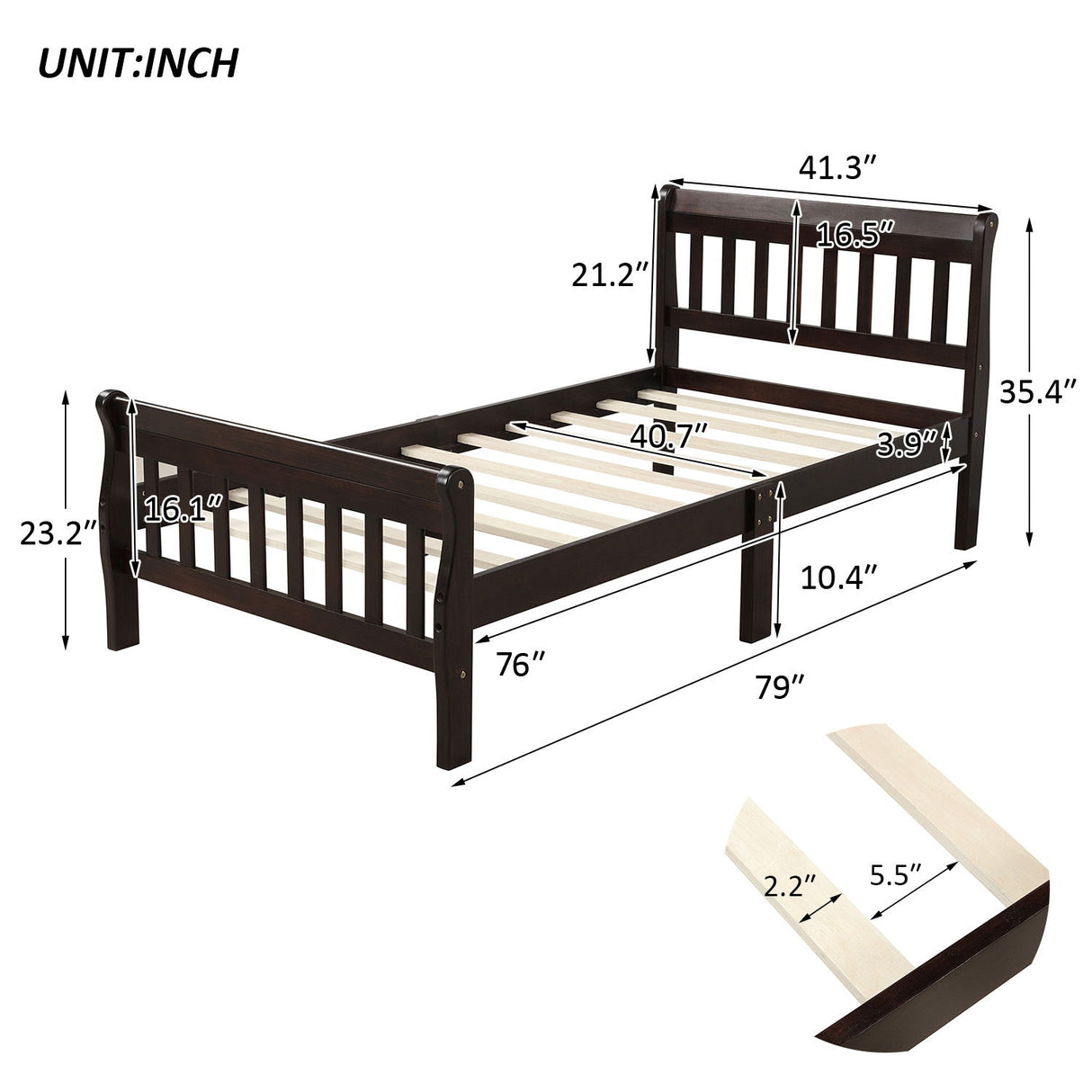 Platform Bed, Mattress Foundation Sleigh Bed With Headboard, Footboard, Slat Support