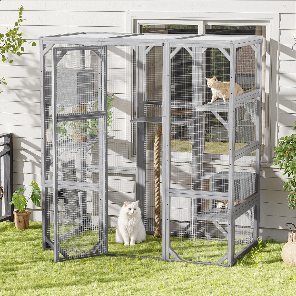 Outdoor Cat House, Diy Cat Enclosure Catio With Double Enter Doors