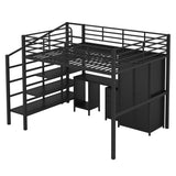 Full Size Loft Bed With Desk Set And Wardrobe - Black