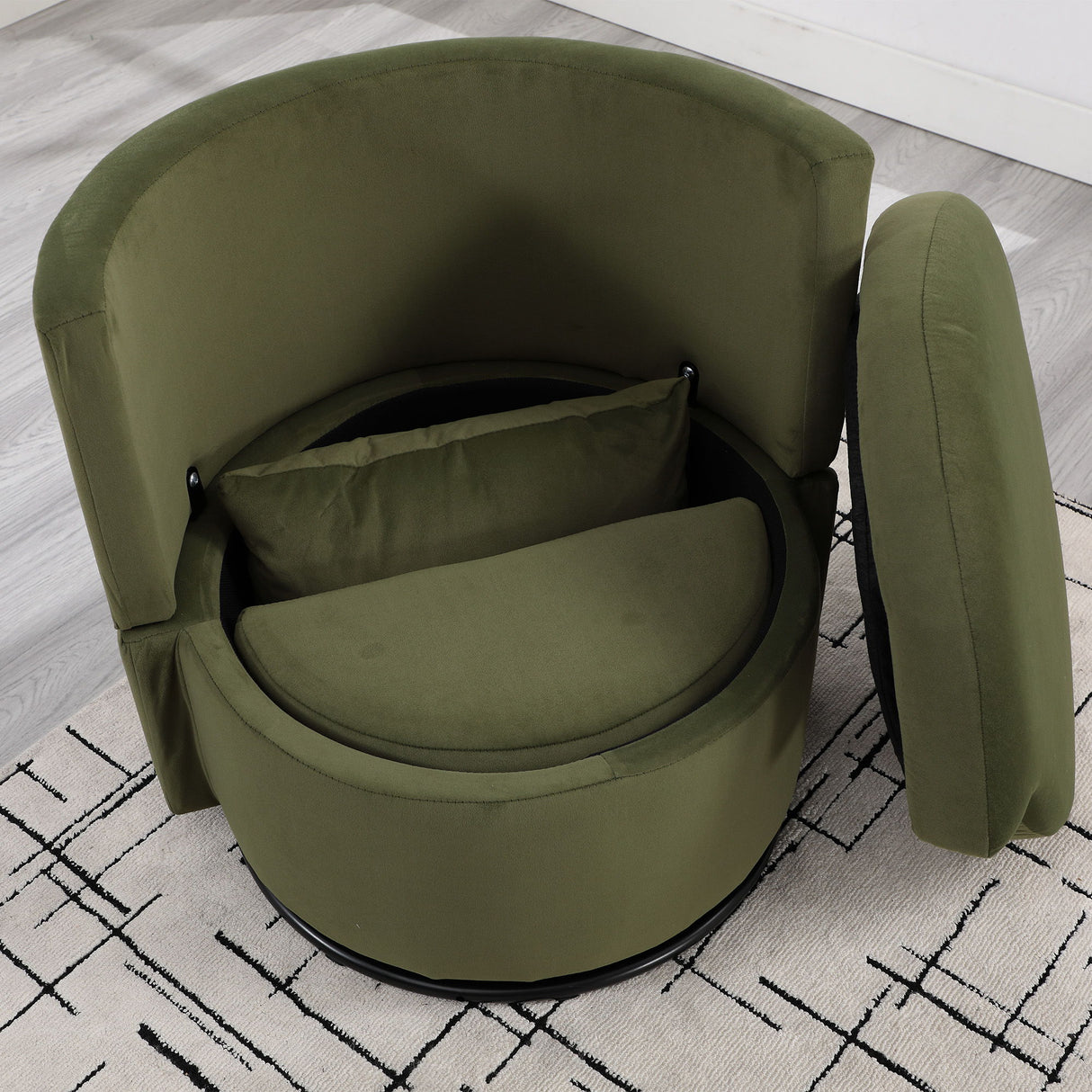 Upholstered Barrel Accent Chair With Ottoman And Storage