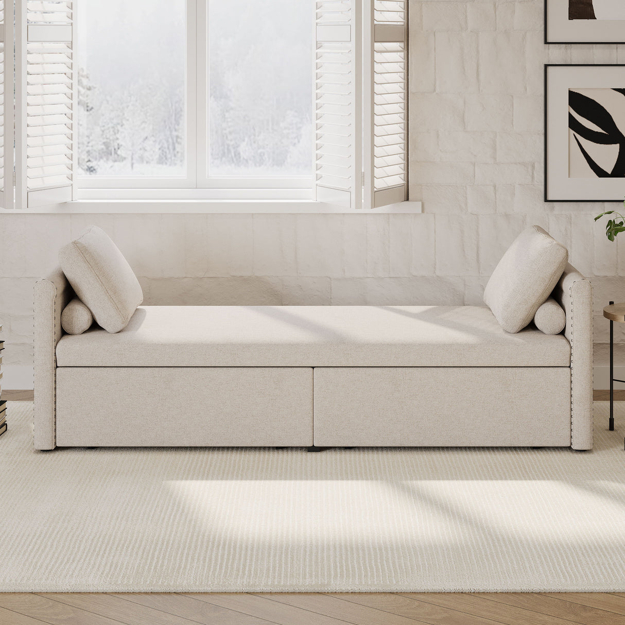 Modern Upholstered Chaise Lounger Daybed With Pillows Small Single Daybed, No Mattress Needed