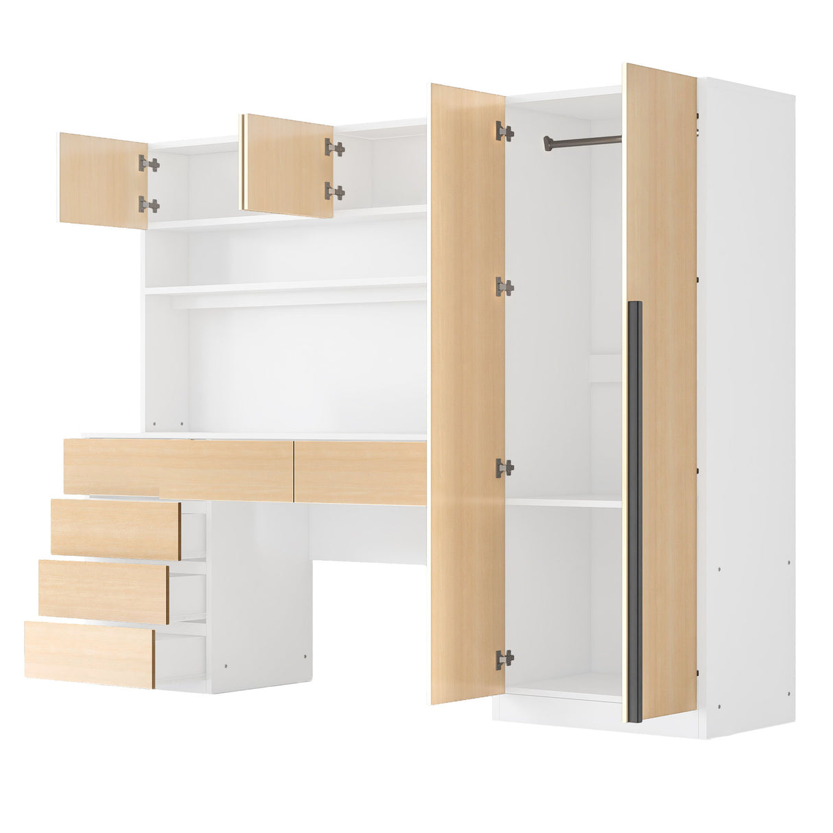 2 Door Storage Desk Wardrobe For Bedroom With Shelves And Drawers