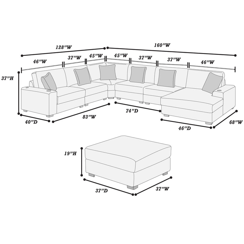 Contemporary Style Modular Sectional Sofa Set With USB, Cup Holder