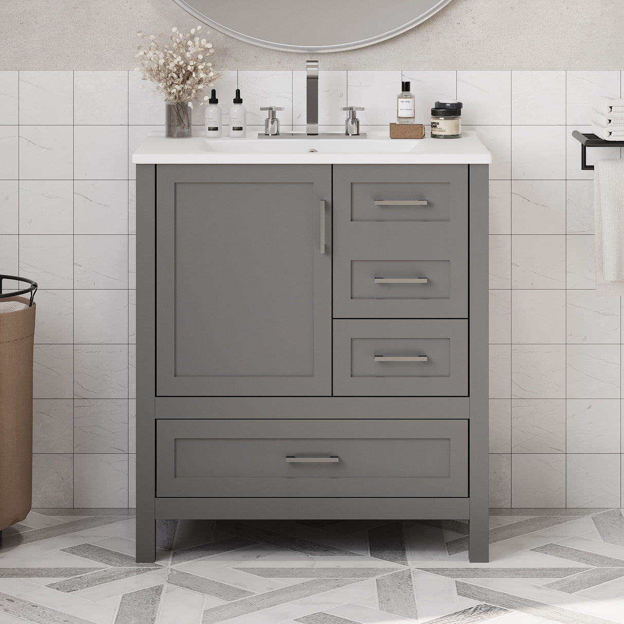 Modern Bathroom Vanity With Ceramic Sink, Solid Frame And Storage Solutions