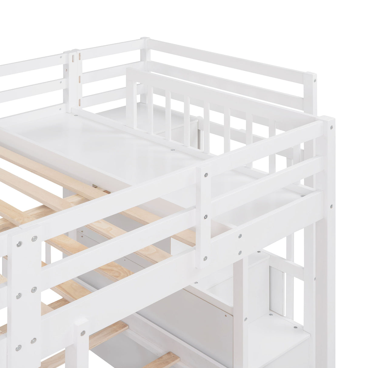 Multifunctional Triple Bunk Bed With Drawers And Guardrails