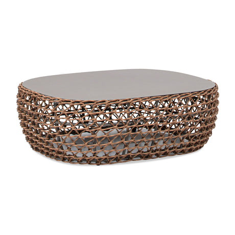 Willow - Oval Woven Patio Coffee Table, Wicker Frame - Wheat Beige / Golden Brown