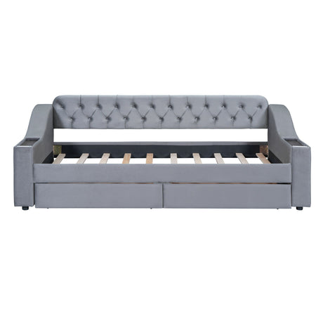 Upholstered Daybed With Storage Armrests And USB Port