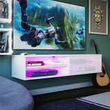 Glitch - Floating TV Stand For TVs Up To 60" With RGB Lighting And Sliding Door - White