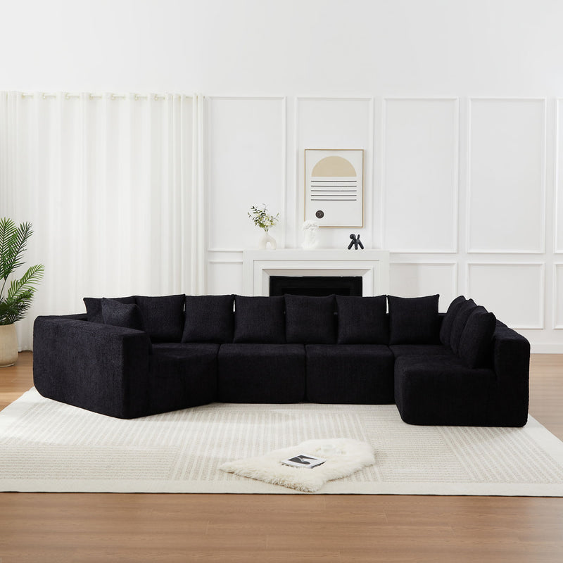 L - Shaped Modular Sofa With Deep Seat And 11 Pillows