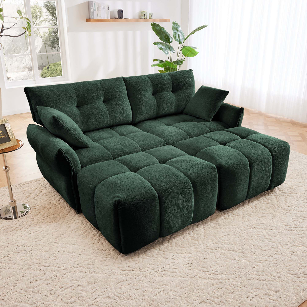 Elegant Sofa Set With Ottoman And Pillows, Textured Chenille, High Resilience Cushions