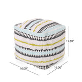 Bohemian Woven Cotton Pouf With Handwoven Design - Multi