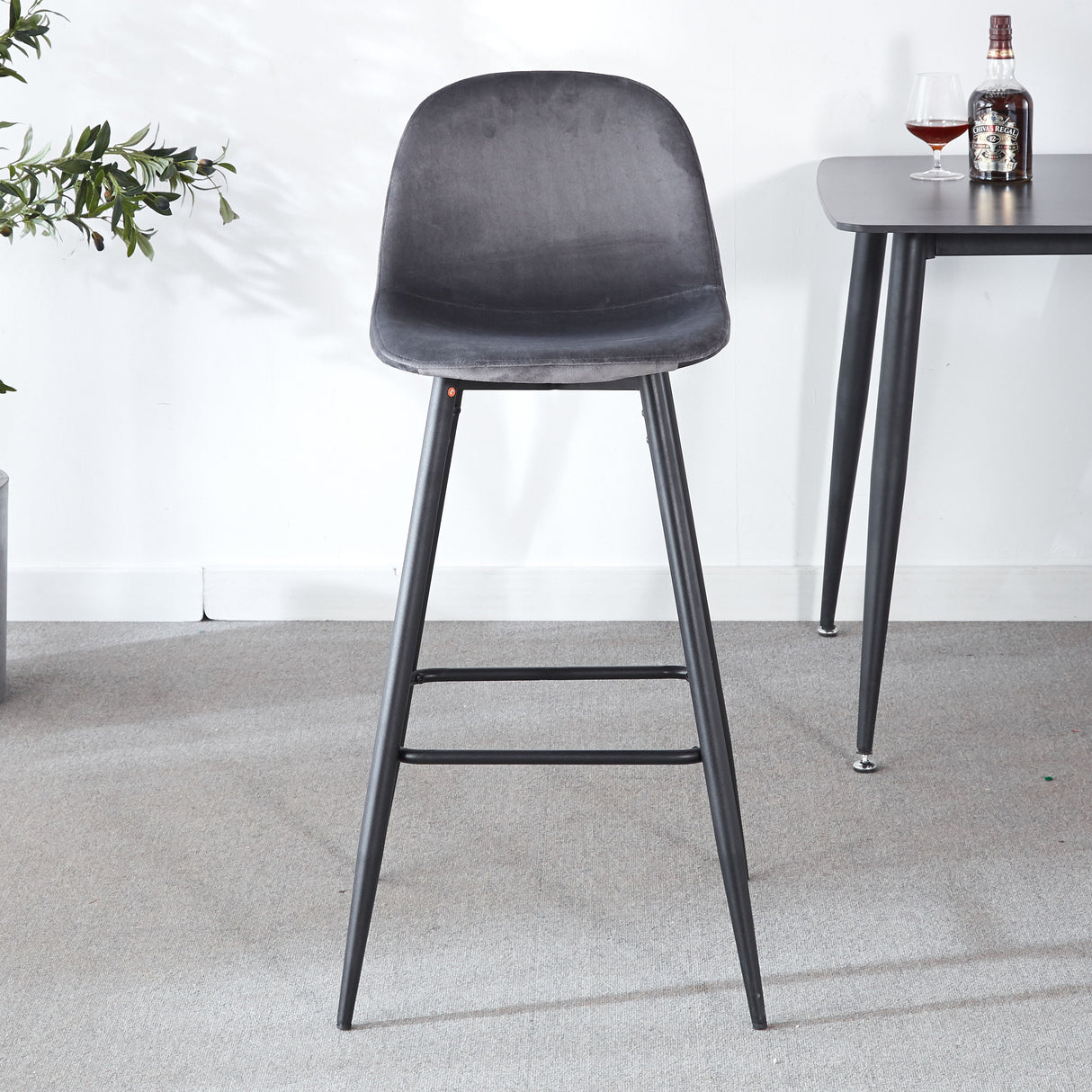 Bar Stool (Set of 2) Modern Counter Bar Height Chair With Back, Sturdy Metal Legs & Footrests, Island Stool For Kitchen Bar - Gray