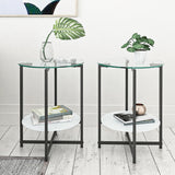 JWS Tempered Glass End Table (Set of 2), Round Coffee Table For Bedroom Living Room Office - Black
