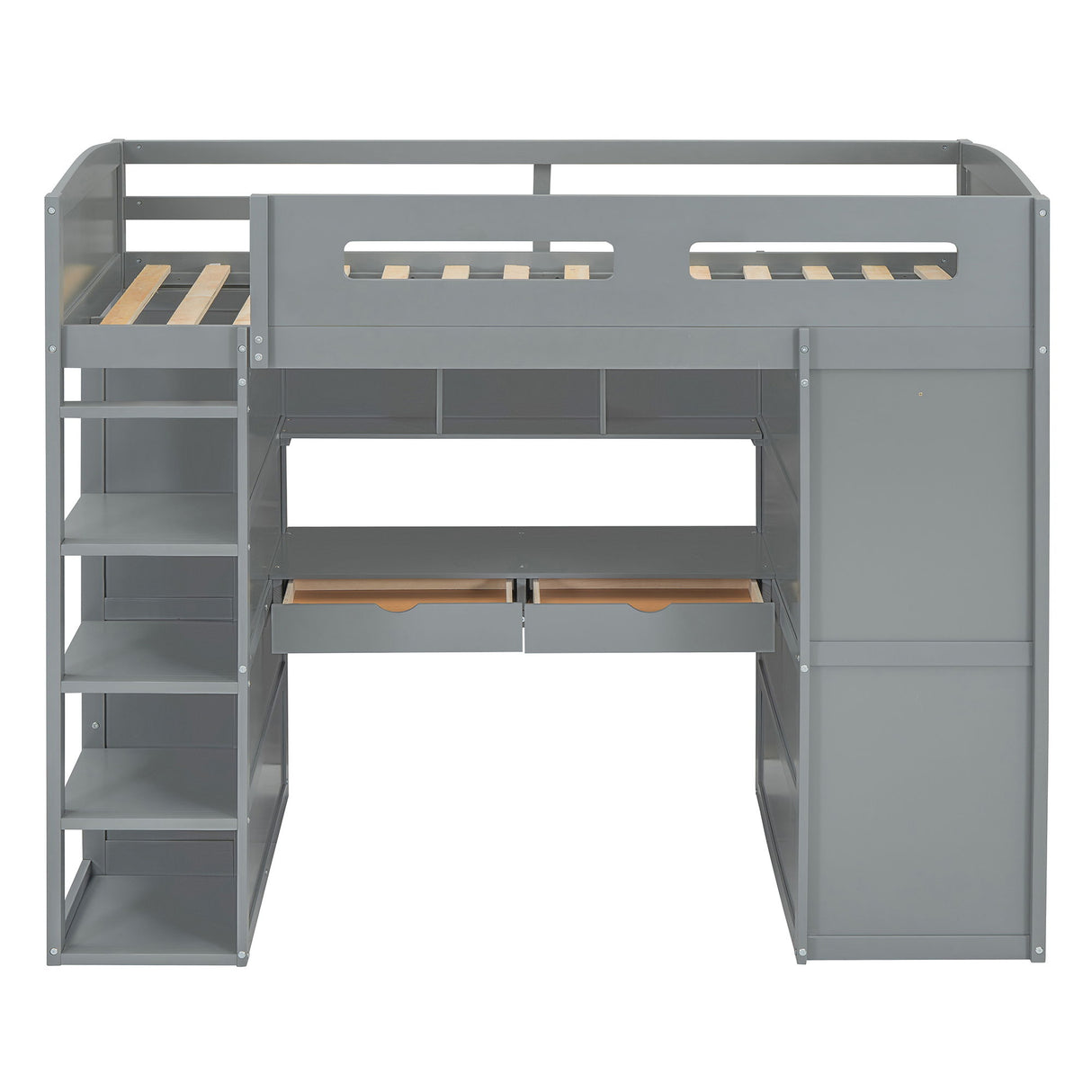 Loft Bed With Desk, Wardrobes, 4 Drawers And 4 Shelves