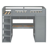 Loft Bed With Desk, Wardrobes, 4 Drawers And 4 Shelves