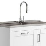 Shaker - Modern Wide Laundry Cabinet With Faucet And Stainless Steel Sink - White