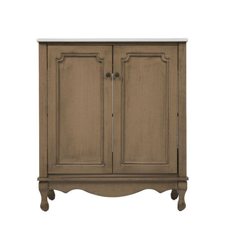 Vintage Bathroom Vanity With Ceramic Sink, Adjustable Shelves