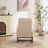 Rocking Chair For Nursery, Polyester Glider Chair With High Back And Side Pocket, Rocking Accent Armchair With Rubber Wood Legs For Living Room / Bedroom - Beige