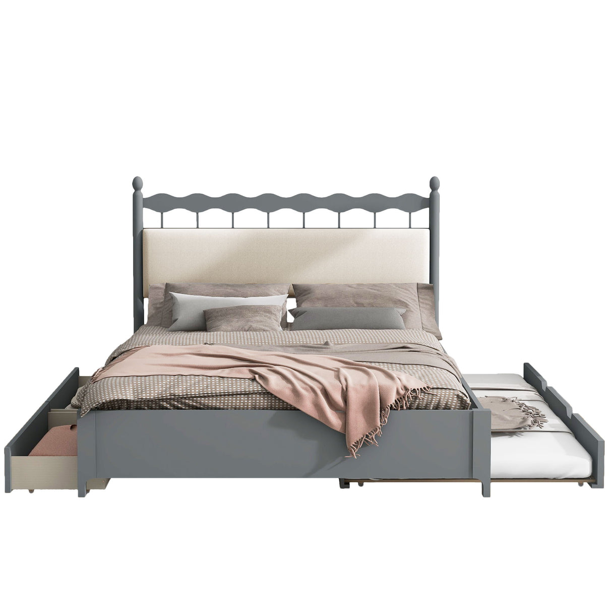 Storage Platform Bed With 2 Big Drawers & Trundle