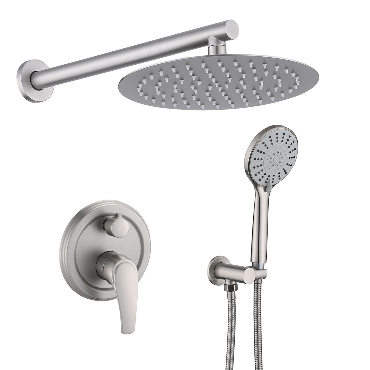 Wall Mounted Shower Set With High Pressure 10" Rain Shower Head And 5 Function Handheld Shower Head