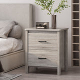 Wood Nightstand With 2 Drawers And Metal Handle - Oak