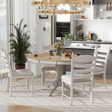 5 Piece Retro Functional Dining Table Set With Extendable Round Table And Upholstered Chairs