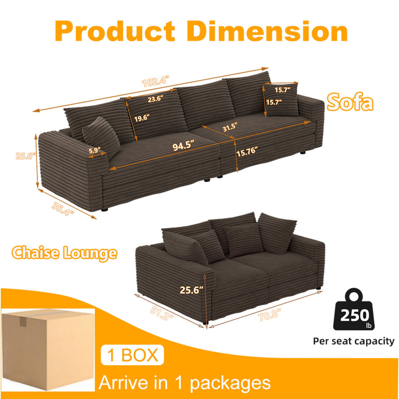 4 Seat Sofa, Modern Comfy Upholstered Sofa Cloud Couch, Deep Seat Couches With Soft Pillows